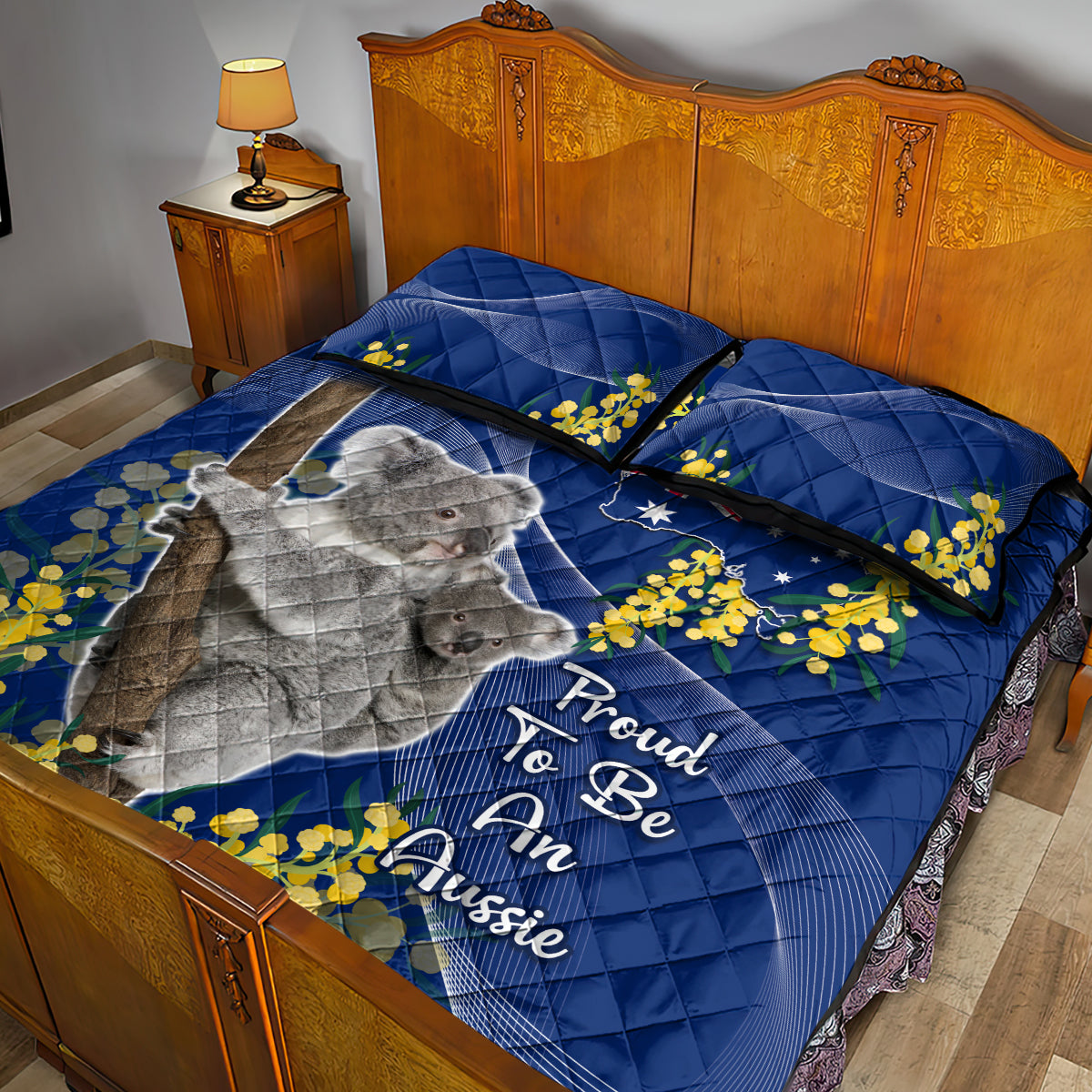Australia Day Quilt Bed Set Proud To Be An Aussie Koala With Map Golden Wattle