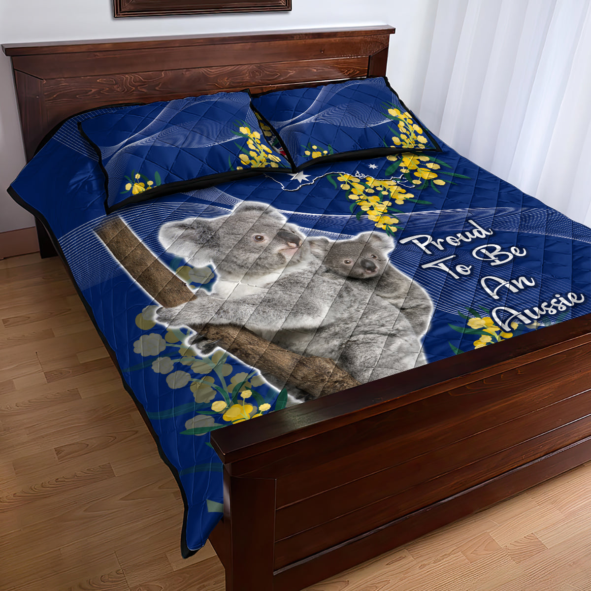 Australia Day Quilt Bed Set Proud To Be An Aussie Koala With Map Golden Wattle