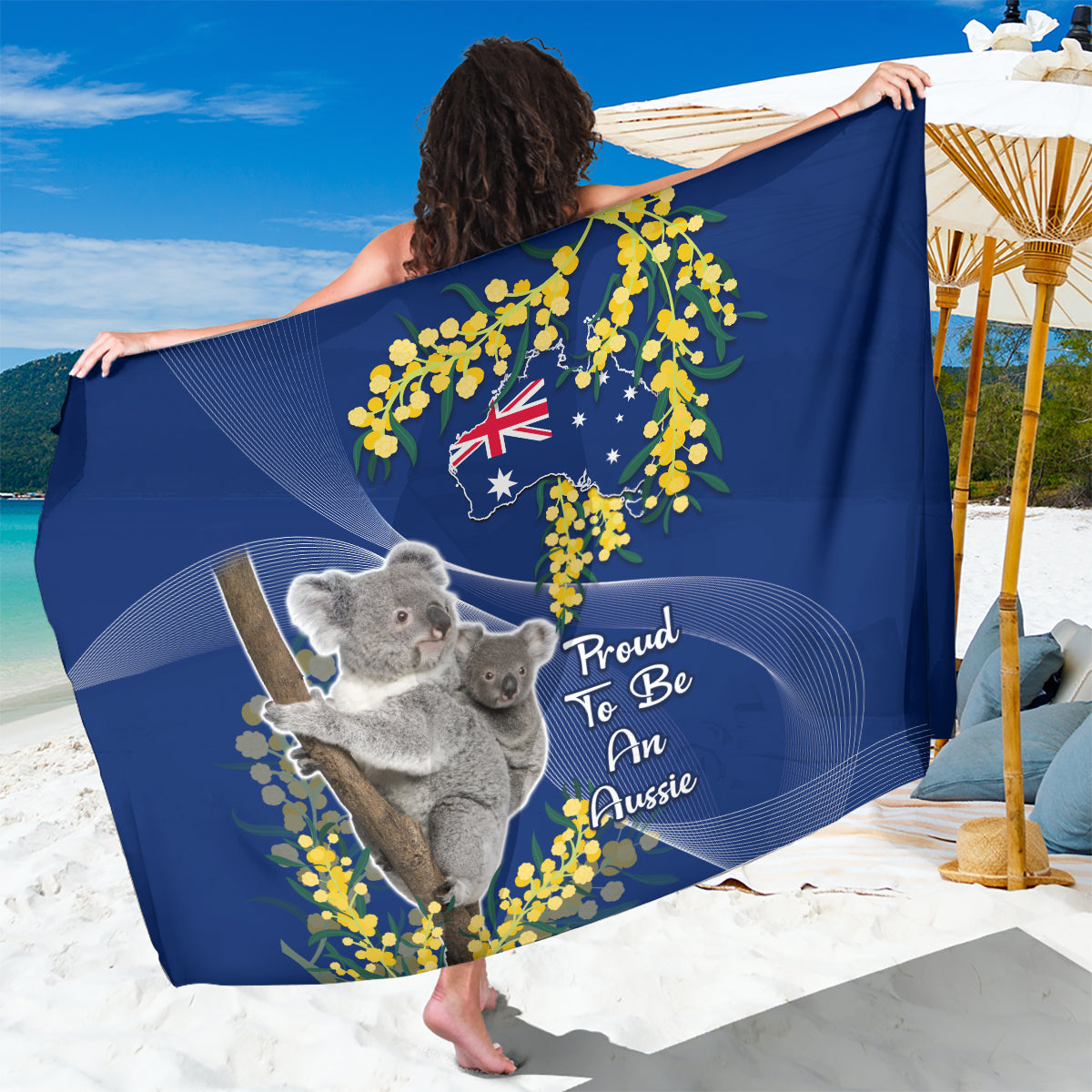 Australia Day Sarong Proud To Be An Aussie Koala With Map Golden Wattle