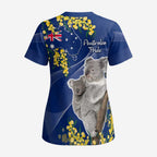 Australia Day Scrub Top Proud To Be An Aussie Koala With Map Golden Wattle - Aussie Hoodie