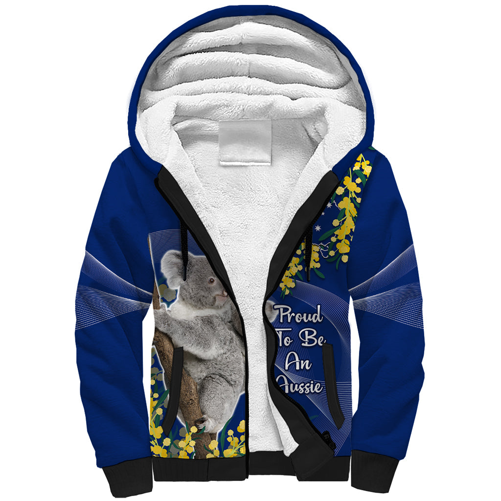 Australia Day Sherpa Hoodie Proud To Be An Aussie Koala With Map Golden Wattle