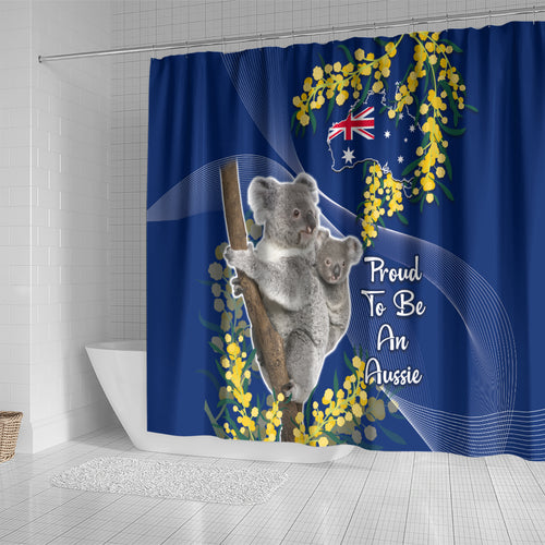 Australia Day Shower Curtain Proud To Be An Aussie Koala With Map Golden Wattle
