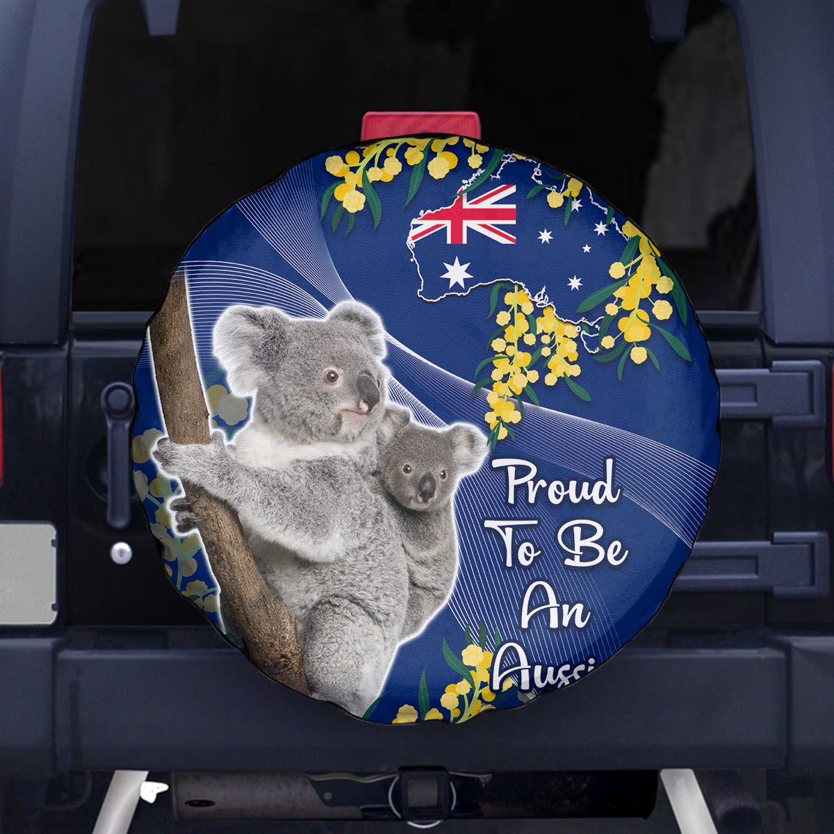 Australia Day Spare Tire Cover Proud To Be An Aussie Koala With Map Golden Wattle