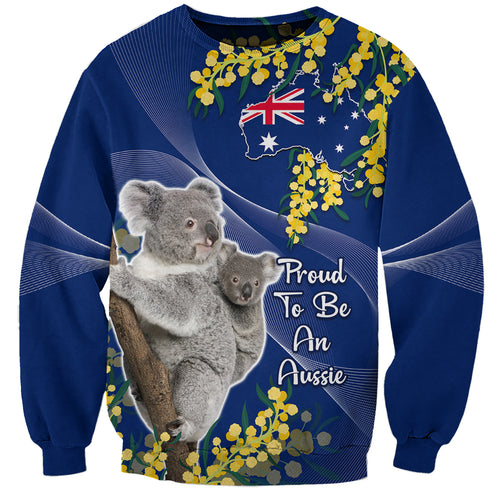 Australia Day Sweatshirt Proud To Be An Aussie Koala With Map Golden Wattle