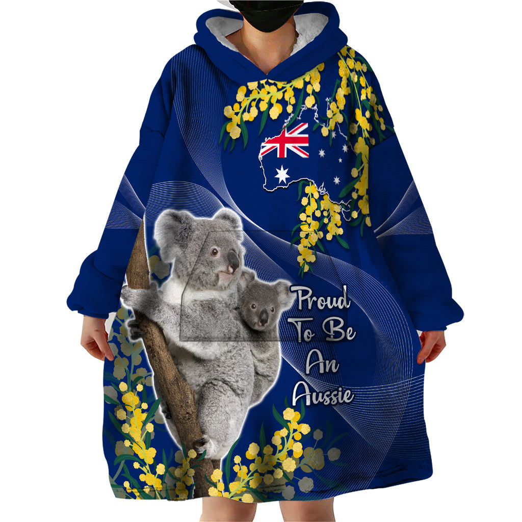 Australia Day Wearable Blanket Hoodie Proud To Be An Aussie Koala With Map Golden Wattle