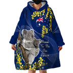 Australia Day Wearable Blanket Hoodie Proud To Be An Aussie Koala With Map Golden Wattle