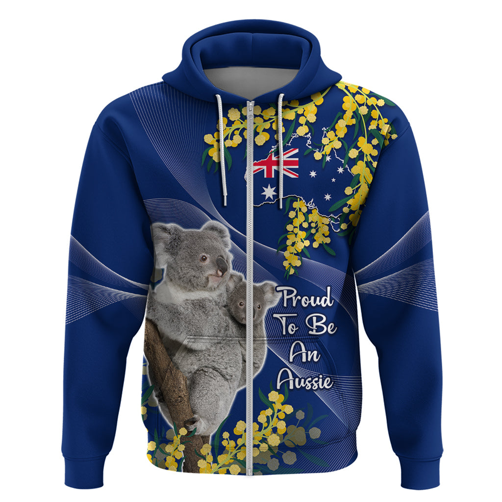 Australia Day Zip Hoodie Proud To Be An Aussie Koala With Map Golden Wattle