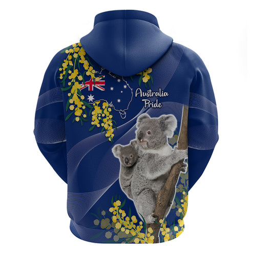 Australia Day Zip Hoodie Proud To Be An Aussie Koala With Map Golden Wattle
