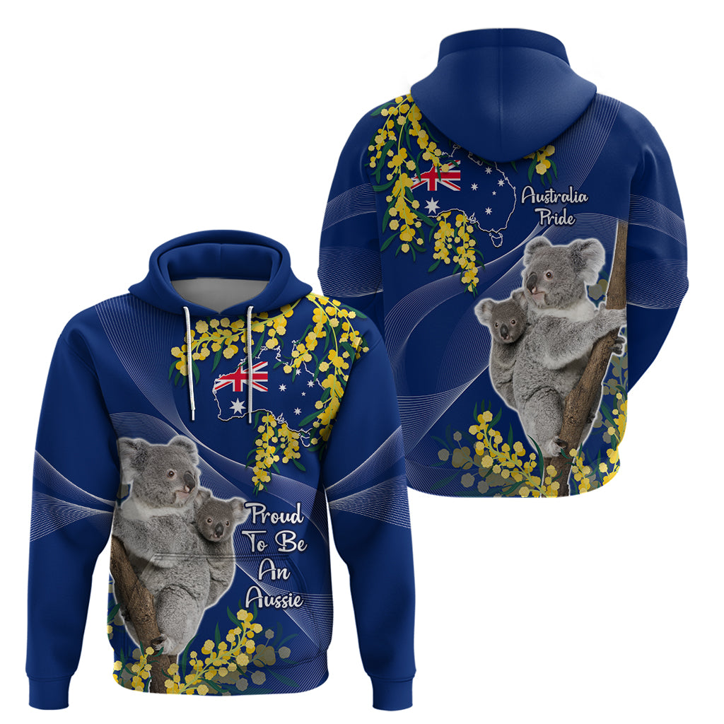 Australia Day Zip Hoodie Proud To Be An Aussie Koala With Map Golden Wattle