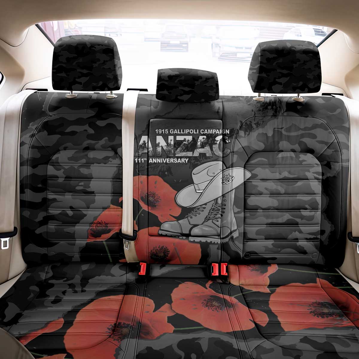 Australia 1915 Gallipoli ANZAC Back Car Seat Cover 111th Anniversary Army Boots And Slouch Hat