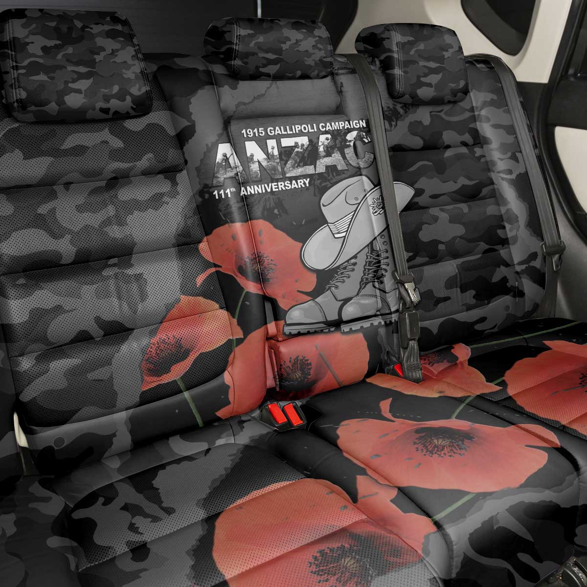 Australia 1915 Gallipoli ANZAC Back Car Seat Cover 111th Anniversary Army Boots And Slouch Hat