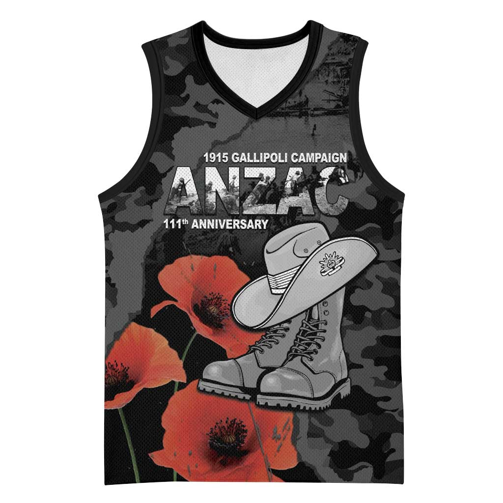 Australia 1915 Gallipoli ANZAC Basketball Jersey 111th Anniversary Army Boots And Slouch Hat