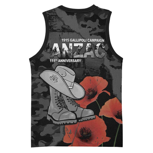 Australia 1915 Gallipoli ANZAC Basketball Jersey 111th Anniversary Army Boots And Slouch Hat