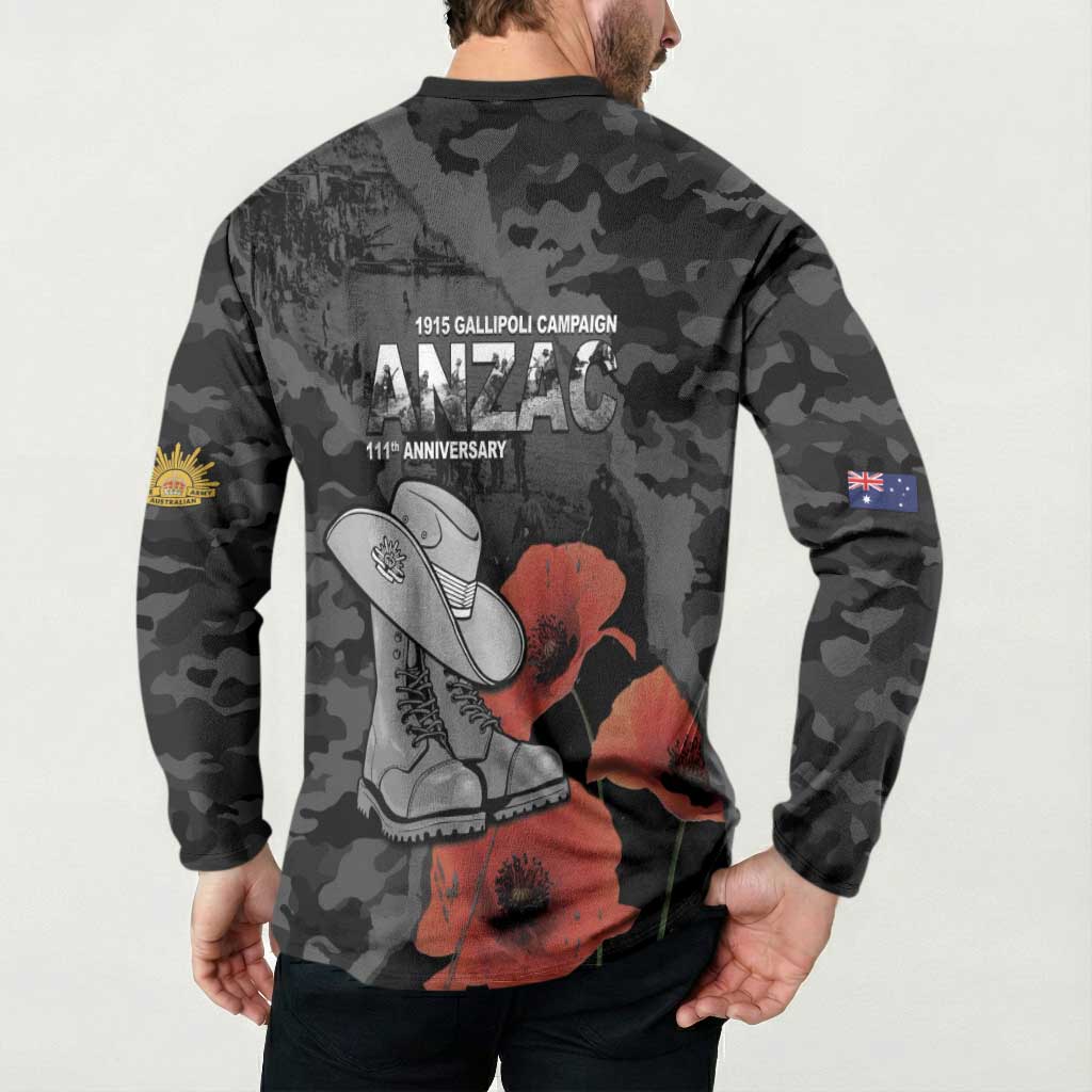 Australia 1915 Gallipoli ANZAC Button Sweatshirt 111th Anniversary Army Boots And Slouch Hat