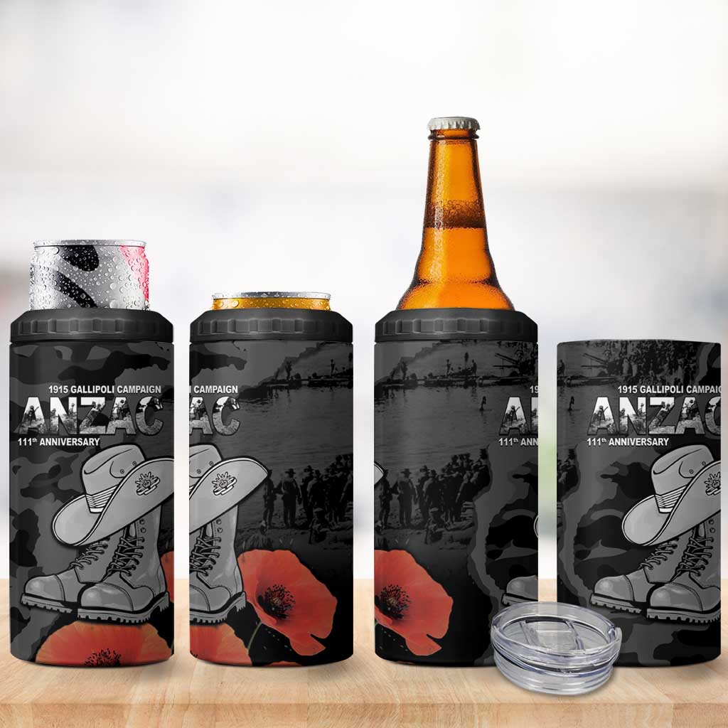 Australia 1915 Gallipoli ANZAC 4 in 1 Can Cooler Tumbler 111th Anniversary Army Boots And Slouch Hat