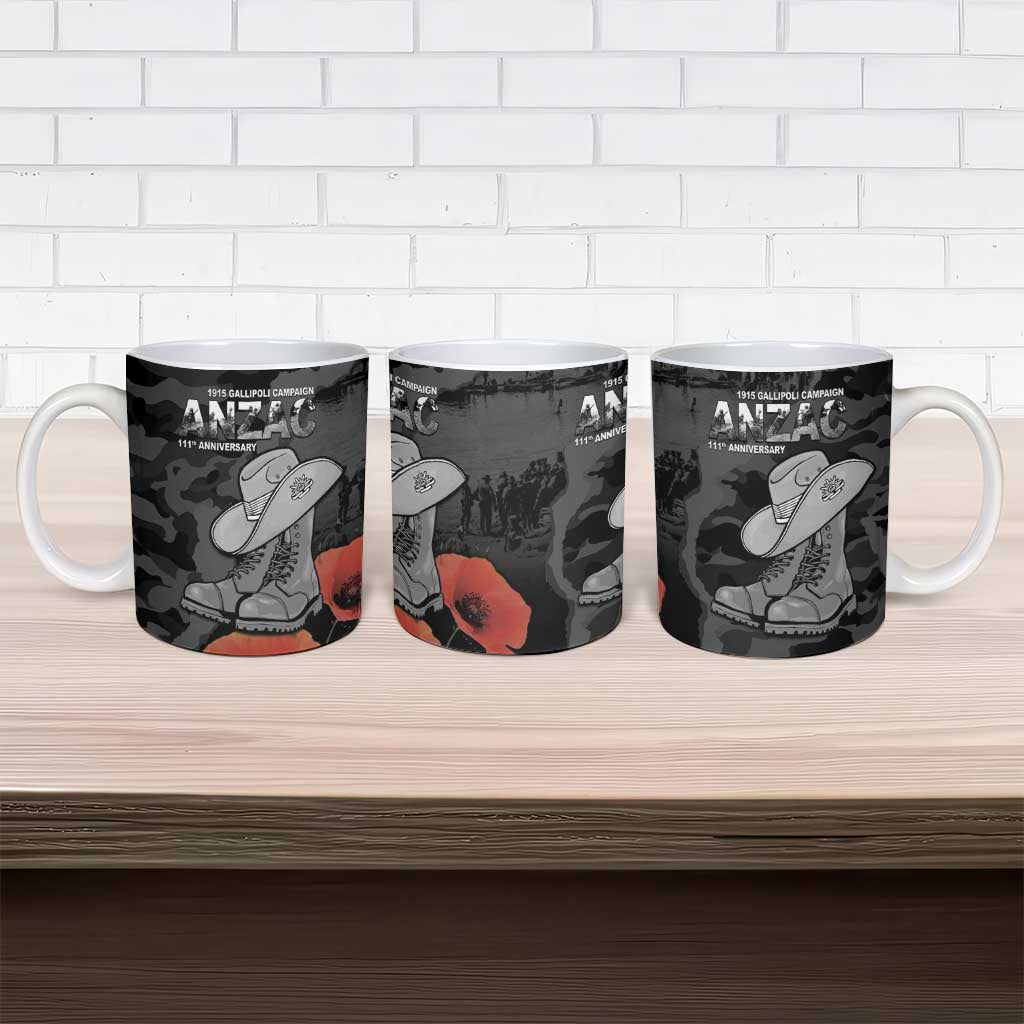 Australia 1915 Gallipoli ANZAC Ceramic Mug 111th Anniversary Army Boots And Slouch Hat