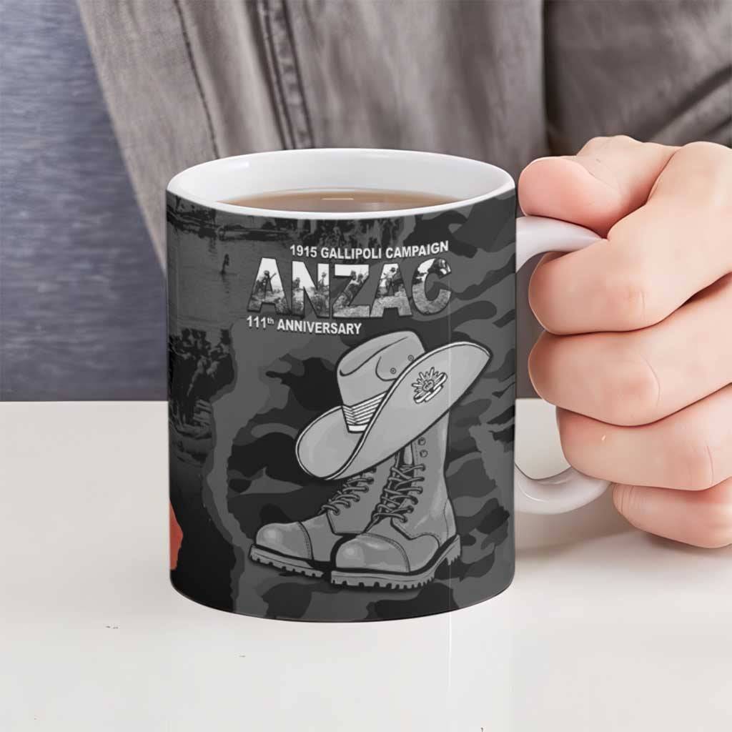 Australia 1915 Gallipoli ANZAC Ceramic Mug 111th Anniversary Army Boots And Slouch Hat