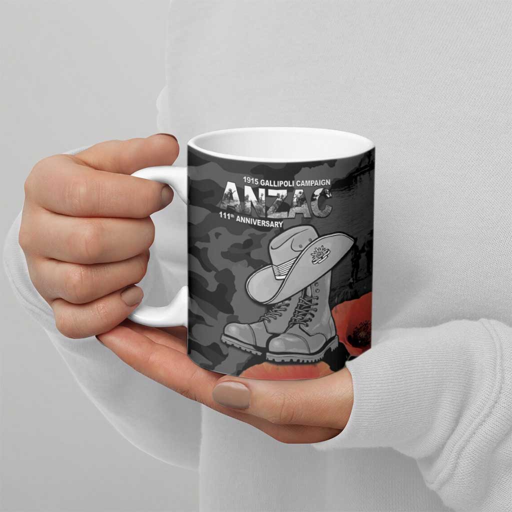 Australia 1915 Gallipoli ANZAC Ceramic Mug 111th Anniversary Army Boots And Slouch Hat