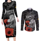 Australia 1915 Gallipoli ANZAC Couples Matching Long Sleeve Bodycon Dress and Long Sleeve Button Shirt 111th Anniversary Army Boots And Slouch Hat