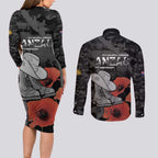Australia 1915 Gallipoli ANZAC Couples Matching Long Sleeve Bodycon Dress and Long Sleeve Button Shirt 111th Anniversary Army Boots And Slouch Hat