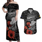 Australia 1915 Gallipoli ANZAC Couples Matching Off Shoulder Maxi Dress and Hawaiian Shirt 111th Anniversary Army Boots And Slouch Hat