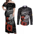 Australia 1915 Gallipoli ANZAC Couples Matching Off Shoulder Maxi Dress and Long Sleeve Button Shirt 111th Anniversary Army Boots And Slouch Hat