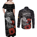Australia 1915 Gallipoli ANZAC Couples Matching Off Shoulder Maxi Dress and Long Sleeve Button Shirt 111th Anniversary Army Boots And Slouch Hat
