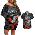 Australia 1915 Gallipoli ANZAC Couples Matching Off Shoulder Short Dress and Hawaiian Shirt 111th Anniversary Army Boots And Slouch Hat