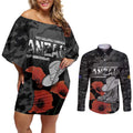 Australia 1915 Gallipoli ANZAC Couples Matching Off Shoulder Short Dress and Long Sleeve Button Shirt 111th Anniversary Army Boots And Slouch Hat