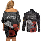 Australia 1915 Gallipoli ANZAC Couples Matching Off Shoulder Short Dress and Long Sleeve Button Shirt 111th Anniversary Army Boots And Slouch Hat