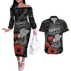 Australia 1915 Gallipoli ANZAC Couples Matching Off The Shoulder Long Sleeve Dress and Hawaiian Shirt 111th Anniversary Army Boots And Slouch Hat