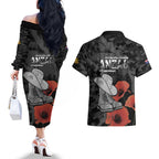 Australia 1915 Gallipoli ANZAC Couples Matching Off The Shoulder Long Sleeve Dress and Hawaiian Shirt 111th Anniversary Army Boots And Slouch Hat