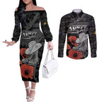 Australia 1915 Gallipoli ANZAC Couples Matching Off The Shoulder Long Sleeve Dress and Long Sleeve Button Shirt 111th Anniversary Army Boots And Slouch Hat