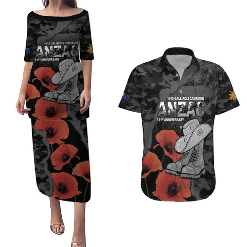 Australia 1915 Gallipoli ANZAC Couples Matching Puletasi and Hawaiian Shirt 111th Anniversary Army Boots And Slouch Hat