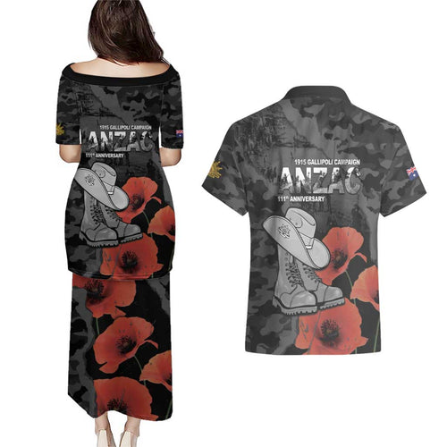 Australia 1915 Gallipoli ANZAC Couples Matching Puletasi and Hawaiian Shirt 111th Anniversary Army Boots And Slouch Hat