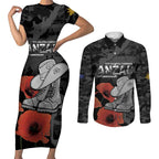 Australia 1915 Gallipoli ANZAC Couples Matching Short Sleeve Bodycon Dress and Long Sleeve Button Shirt 111th Anniversary Army Boots And Slouch Hat