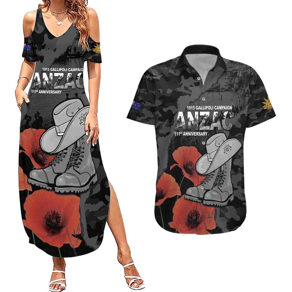 Australia 1915 Gallipoli ANZAC Couples Matching Summer Maxi Dress and Hawaiian Shirt 111th Anniversary Army Boots And Slouch Hat
