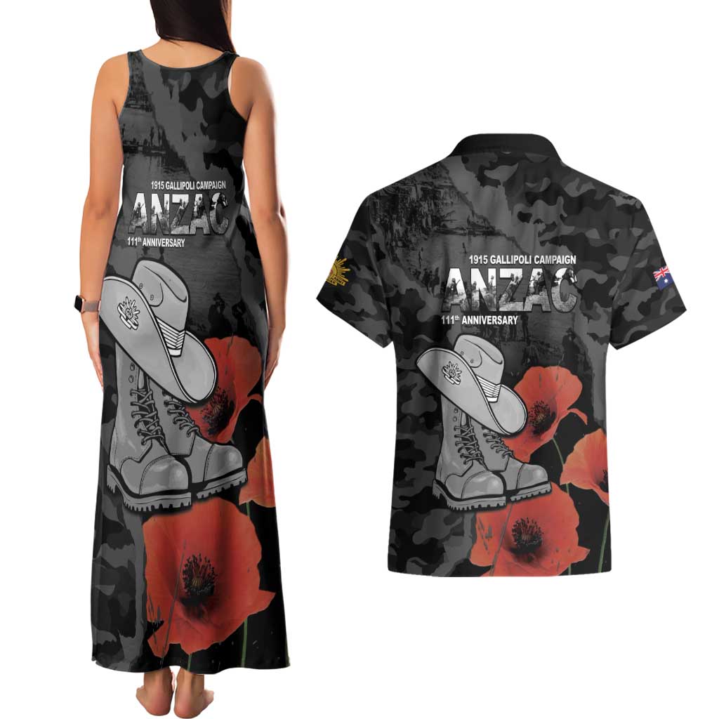 Australia 1915 Gallipoli ANZAC Couples Matching Tank Maxi Dress and Hawaiian Shirt 111th Anniversary Army Boots And Slouch Hat