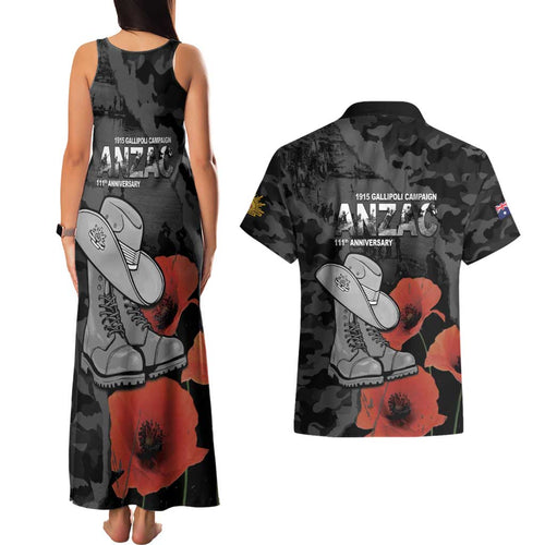 Australia 1915 Gallipoli ANZAC Couples Matching Tank Maxi Dress and Hawaiian Shirt 111th Anniversary Army Boots And Slouch Hat