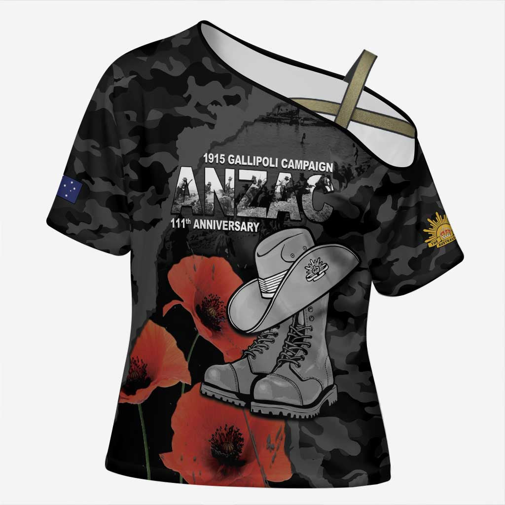 Australia 1915 Gallipoli ANZAC Cross Shoulder Shirt 111th Anniversary Army Boots And Slouch Hat