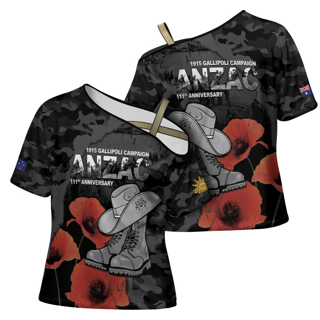 Australia 1915 Gallipoli ANZAC Cross Shoulder Shirt 111th Anniversary Army Boots And Slouch Hat
