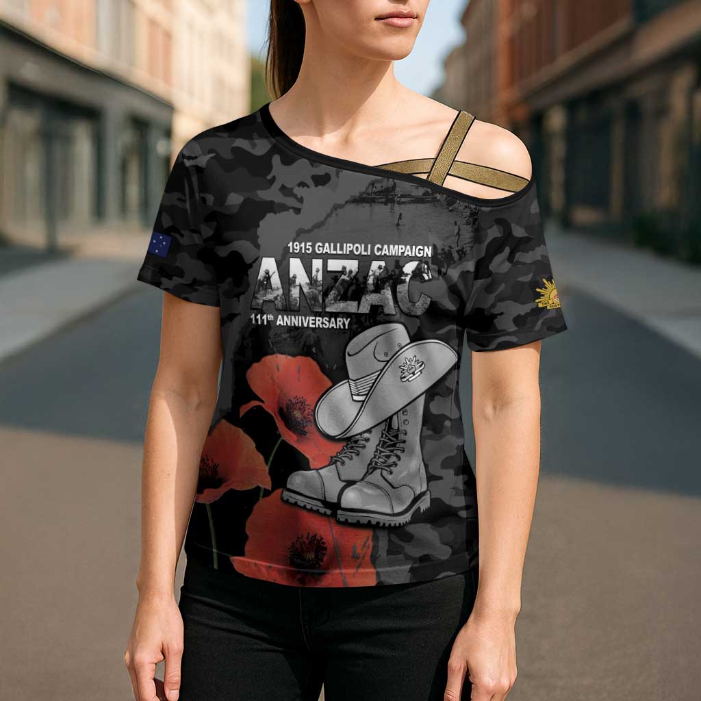 Australia 1915 Gallipoli ANZAC Cross Shoulder Shirt 111th Anniversary Army Boots And Slouch Hat