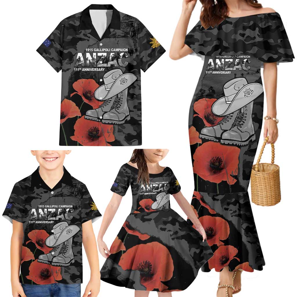 Australia 1915 Gallipoli ANZAC Family Matching Mermaid Dress and Hawaiian Shirt 111th Anniversary Army Boots And Slouch Hat
