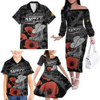 Australia 1915 Gallipoli ANZAC Family Matching Off The Shoulder Long Sleeve Dress and Hawaiian Shirt 111th Anniversary Army Boots And Slouch Hat