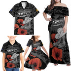 Australia 1915 Gallipoli ANZAC Family Matching Off Shoulder Maxi Dress and Hawaiian Shirt 111th Anniversary Army Boots And Slouch Hat