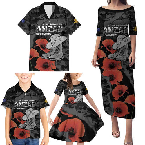 Australia 1915 Gallipoli ANZAC Family Matching Puletasi and Hawaiian Shirt 111th Anniversary Army Boots And Slouch Hat