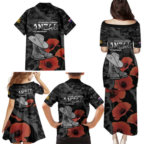 Australia 1915 Gallipoli ANZAC Family Matching Puletasi and Hawaiian Shirt 111th Anniversary Army Boots And Slouch Hat