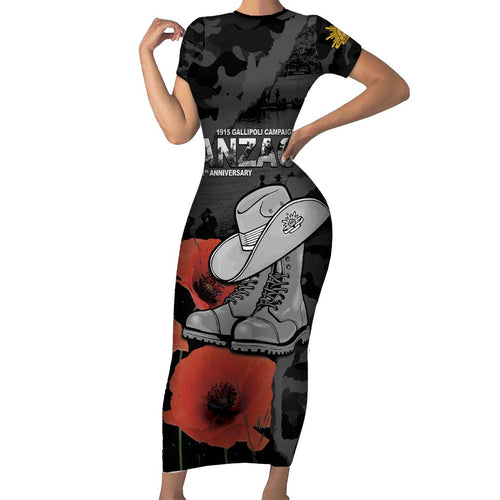 Australia 1915 Gallipoli ANZAC Family Matching Short Sleeve Bodycon Dress and Hawaiian Shirt 111th Anniversary Army Boots And Slouch Hat
