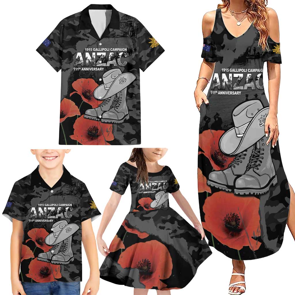 Australia 1915 Gallipoli ANZAC Family Matching Summer Maxi Dress and Hawaiian Shirt 111th Anniversary Army Boots And Slouch Hat