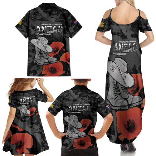 Australia 1915 Gallipoli ANZAC Family Matching Summer Maxi Dress and Hawaiian Shirt 111th Anniversary Army Boots And Slouch Hat